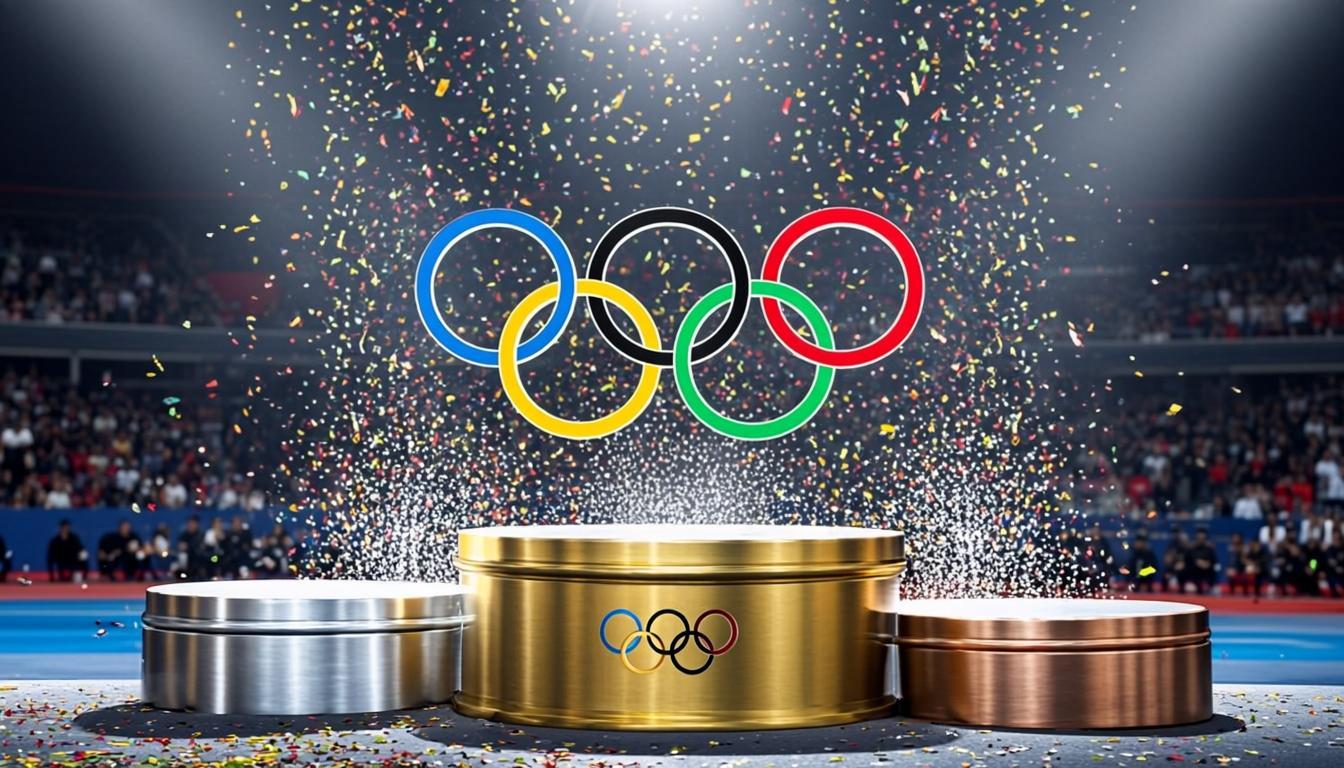 Cérémonie de remise de médailles sur le podium olympique